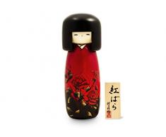 Kokeshi Benibara, original japanische Holz-Puppe, handgeschnitzt, von Hand bemalt. Kunst aus Japan für Dekoration, als Glücksbringer, Sammlerpuppe, Talisman. Geschenk LIEBESBEWEIS, 26 cm
