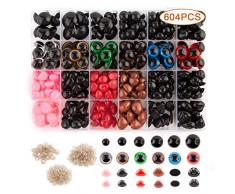 AIEX 122 Stück Große Bunt Kunststoff Sicherheitsaugen, 180 Stück Kunststoff Sicherheitsnasen mit 302 Stück Unterlegscheiben Verwendet für Puppen, Teddybär Füllung, Spielzeugfüllung, Marionette Basteln