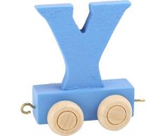 Buchstabenzug bunt | bunte Lok - farbige Waggons | Wunschname zusammenstellen | Holzeisenbahn | EbyReo® Namenszug aus Holz | personalisierbar | auch als Geschenk Set (Farbe Blau, Buchstabe Y)