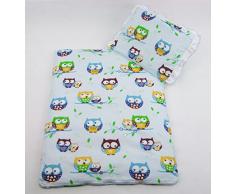 Rawstyle 2 tlg. Set Bezug *30 MOTIVE* (Eulen Hellblau) in 70x50 cm für Kinderwagen, Wiege und Stubenwagen Kinderbettwäsche Garnitur Bettwäsche *Deckenbezug + Kissenbezug*