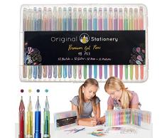 Original Stationery - Gelstifte - Gelstift - Arbeitet mit Malbuch für Erwachsene - Erwachsenen malbuch - Feine Spitze ohne Auslaufen - Metallic, Glitzer, Neon, Flüssigkreide - 48 Farben