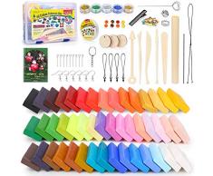 iFergoo Polymer Clay - Polymer Ton 46 Colors Knete Oven Bake Clay, DIY Modeling Clay Bockers, 5 Scuplting Tools, 5 Colors Mica Powder, 40 Jewelry Accessories for Kids and Adult