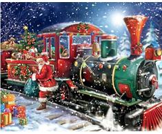 5D-Diamantbild auf Leinwand, Kristalle zum Selbstaufkleben nach dem Malen-nach-Zahlen-Prinzip, Wanddekoration, Motiv: Weihnachtsmann unterwegs