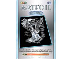 MAMMUT 8250537 - Artfoil, Kratzbild, Tiermotiv, Eule, silber, Komplettset mit Kratzbild, Kratzmesser und Anleitung, Scraper, Scratch, glänzend, Kratzset für Kinder ab 8 Jahre