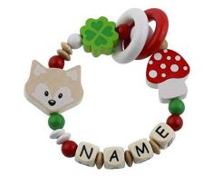 Premium Greifling mit Namen HOLZ Rassel Modell Glücks Pilz mit Fuchs