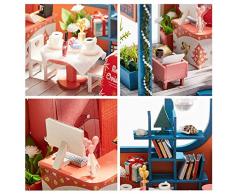Navigatee Handgemachte Puppenhaus Kit DIY montiert Haus Villa Modell Kaffee Haus Mädchen Geschenk zum Valentinstag Weihnachten Geburtstag Lovable Decent
