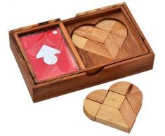 Heart Puzzle 2 Player Knobelbox Herz Tangram Knobelholz Wettkampfpuzzle mit Vorlagenkarten für 2 Spieler, Knobelspiel, Tangramm Puzzle, Ei des Kolumbus , Kinderspiel, 2D Puzzle,