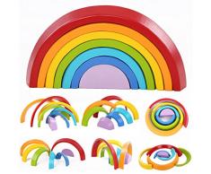 king do way Regenbogen Bunte Bausteine, Bogenbrücke Bausteine, Holzbausteine 7-teilig Bauklötze bunt