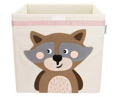 GLÜCKSWOLKE Kinder Aufbewahrungsbox I Spielzeugkiste mit Deckel und Griffe für Kinderzimmer I Spielzeug Box (33x33x33) zur Aufbewahrung im Kallax Regal I Waldtiere Motiv (Wanda Waschbär)