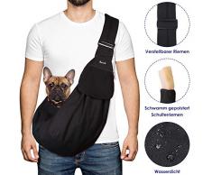 SlowTon Tragetuch Hund, Katze Haustier Hand Schleuderträger Schultertasche Verstellbare Gepolsterte Schultergurt mit Fronttasche hundetragebeutel Metro Outdoor (Schwarz - wasserdicht)