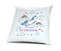 Kopfkissen mit Namen Beste Schwester der Welt - Motiv Sei ein Einhorn, 40 cm, 100% Baumwolle, Kuschelkissen, Liebeskissen, Namenskissen, Geschenkidee