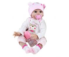 LUCKDE Babypuppe, Puppe Lebensechte Babypuppen Reborn Babys Mädchen Weiche Babypuppe, Pinkem Strampler und mütze, 55 cm (55cm, New pink)