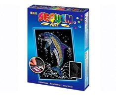 MAMMUT 8041516 - Sequin Art Paillettenbild Delfin, Steckbild, Bastelset mit Styropor-Rahmen, samtige Bildvorlage, Pailletten, Steckstiften, Anleitung, für Kinder ab 8 Jahre