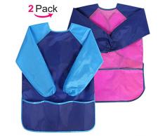 Gwolf Malschürze Kinder, Kinder Malkittel 8-10 Jahre Mädchen/Junge, Bastelschürze Kinder mit Ärmeln und 3 Taschen, Malschürze Kinder Stoff für Schule Kunst Malerei, Kochen, Essen,Laboraktivität