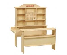 roba Kaufladen, großer Kinder Kaufmannsladen Holz natur, Verkaufsstand 6 Schubladen, Theke & Seitentheke