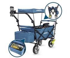 Hoberg Faltbarer Premium-Bollerwagen inkl. Dach (LSF30) | Getränkehalter, Kühltasche, Bremsen, Handwagen, Transportwagen [80kg Tragkraft/Blau]