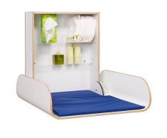 KEMMLIT Toledo Wickeltisch/ Timkid Kawaform- klappbar platzsparend, Wandwickeltisch inkl. blauer Wickelauflage bzw. Wickelunterlage, Farbe weiß, Wandwickelregal für öffentl. & priv. Bereich, TÜV, Wickelstation aus Formholz … (Weiß)