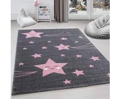 Kinderteppich Kinderzimmer Teppich Sterne Muster Grau-Pink - 120x170 cm