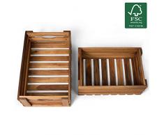 Vanage Holzkiste für Obst und Gemüse | 2er Set | Aufbewahrungskisten aus Akazienholz geölt | Kiste für den Garten, Apfelkiste oder Kartoffelkiste brauchbar in natur