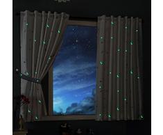 Gardinenbox Vorhang Schal Blickdicht Motiv Sterne Monde fluoreszierend Leuchtend Kinder Kids Schlaufenband Universalband Weiß 2 Stück 175x145 (Höhe x Breite cm), 20495