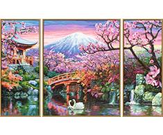 Schipper 609260751 - Malen nach Zahlen - Kirschblüte in Japan - Bilder malen für Erwachsene, inklusive Pinsel und Acrylfarben, Triptychon 50 x 80 cm