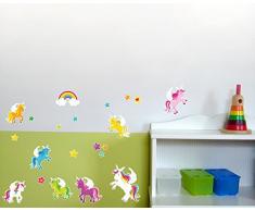 21-teiliges Einhörner Wandtattoo Set Kinderzimmer Babyzimmer in 3 Größen (2x21x34cm mehrfarbig)