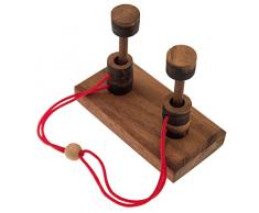 2 Pilone, ein Seil-Puzzle, Holz-Spiel, Denk-Spiel, Knobel-Spiel, Geduldspiel aus Holz