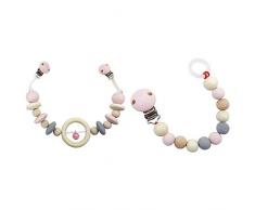 Hess 12969 - Holzspielzeug, Wagenkette aus Holz, Nature rosa & 13718 - Holzspielzeug, Schnullerkette aus Holz, Nature rosa
