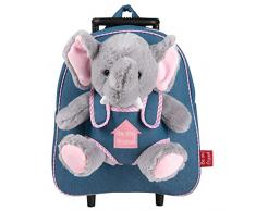 PERLETTI Plüschtier Elefant Kindergepäck Rucksack Kinder - Kinderrucksack mit Abnehmbaren Rädern und Kuscheltier Spielzeug - Kindergarten Rollrucksack Kleinkinder 2/5 Jahren - 28x32x11 cm (Elefant)