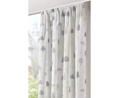 heimtexland ® Vorhang Kindergardine Leinen Optik HxB 245x135 cm Natur Grau Skandinavisch Wald Bär Gardine transparent Kräuselband Kinderzimmer Ökotex Typ563