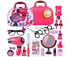 Searchyou - 18 Stück Make Up Spielzeug Set Frisierkopf Schminkkopf Make Up Kosmetikkoffer Rollenspiele Spielzeug für Mädchen Kinder
