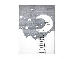 Kinderteppich Hochwertig Konturenschnitt Glanzgarn mit Mond, Wolken und Sternen in Grau Größe 140/200 cm