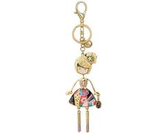 JIAXIA Auto Ornament Anhänger 2019 Vintage Puppe Schlüsselbund Antik Bronze Legierung Charms Schlüsselanhänger Cartoon Schmuck Schlüsselring Auto Anhänger für Frauen Geschenk Großhandel Gold