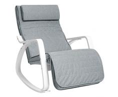 SONGMICS Schaukelstuhl aus Birkenholz, Relaxstuhl, Fußstütze 5-fach verstellbar, weiße Armlehnen, grauer Bezug aus Leinenimitat, elegant, bis 150 kg belastbar LYY11WG