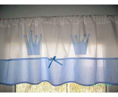 Kinderzimmergardine mit Kronenmotiv,Maßgardine,Sichtschutz,Gardine Hellblau, 1,40 x 40 cm