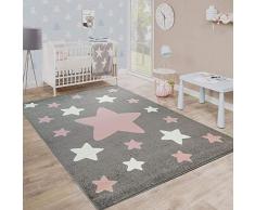 Paco Home Teppich Kinderzimmer Kinderteppich Große Und Kleine Sterne In Grau Rosa, Grösse:160x220 cm