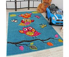 Paco Home Kinder Teppich Niedliche Eulen Türkis Blau Orange Grün Pink, Grösse:Ø 120 cm Rund