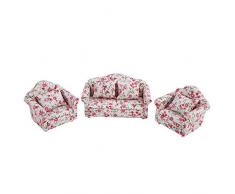 Mini Puppenhaus Sofa 1/12 Puppenhausmöbel Couch Blumenmuster Mini Möbel Sofa Set mit Rückenkissen(#2)