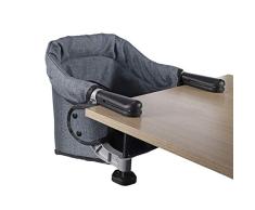 Tischsitz Faltbar Baby Hochstuhl Sitzerhöhung Stuhlsitz mit Transportbeutel, Ideal für zu Hause und Unterwegs(Grau)