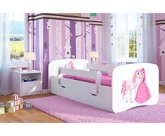 Kocot Kids Kinderbett Jugendbett 70x140 80x160 80x180 Weiß mit Rausfallschutz Matratze Schublade und Lattenrost Kinderbetten für Mädchen und Junge - Prinzessin und Pferd 180 cm