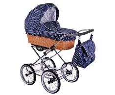 Classico Retro - Ein Luxus, Nostalgie Kinderwagen - Kombikinderwagen mit Weidenkorb, Komplettset de luxe 2 in 1: Kinderwagen + Sportwagenaufsatz + Autositzadapter