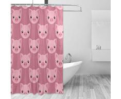 Wamika Duschvorhang mit Cartoon-Schweine-Gesicht, Tier-Design, langlebiger Stoff, schimmelresistent, wasserdicht, Badewannenvorhänge mit 12 Haken, 183,0 cm x 183,0 cm, Rosa