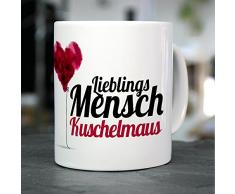 Tasse mit Namen Kuschelmaus - Motiv Lieblingsmensch - Namenstasse, Kaffeebecher, Mug, Becher, Kaffeetasse - Farbe Weiß
