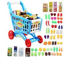 deAO Kinder Einkaufswagen Spielset Gefüllt mit 50 Kuststofflebensmitteln Spielzeug für Jungen und Mädchen