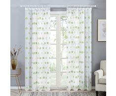 Topfinel Voile Gardinen mit Kräuselband in Leinen-Optik Fußball-Stickerei für Kinderzimmer Wohnzimmer Fenster Tülle Vorhänge Dekoschal 2er Set je 245x140cm (HxB) Grün