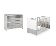 Schardt Sparset Eco Silber bestehend aus Kombi-Kinderbett 70x140 cm (inklusive Umbauseiten) und Wickelkommode mit Wickelaufsatz