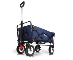 Sekey Faltbarer Bollerwagen mit Bremsen Faltwagen Handwagen Außenschubkarre Strandwagen Folding Wagon Outdoor Gartenanhänger Transportwagen für Alle Gelände Geeignet, Dunkelblau