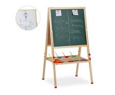 Relaxdays Standtafel Kinder, höhenverstellbar & magnetisch, Holz, Whiteboard & Kreidetafel, 122-160 x 65 x 69 cm, Natur
