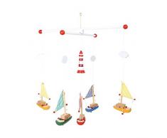 small foot 7205 Mobile „Segelboote mit Leuchtturm“ aus Holz, bunt lackiert