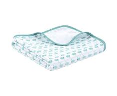 Premium Babydecke Kuscheldecke, 120x120cm Groß, Flauschig Weich, 100% Bio-Baumwolle, OEKO-TEX Zertifiziert, Behält Farbe & Form, 4-Lagig, Ideal als Kinderwagendecke, Wal von emma & noah